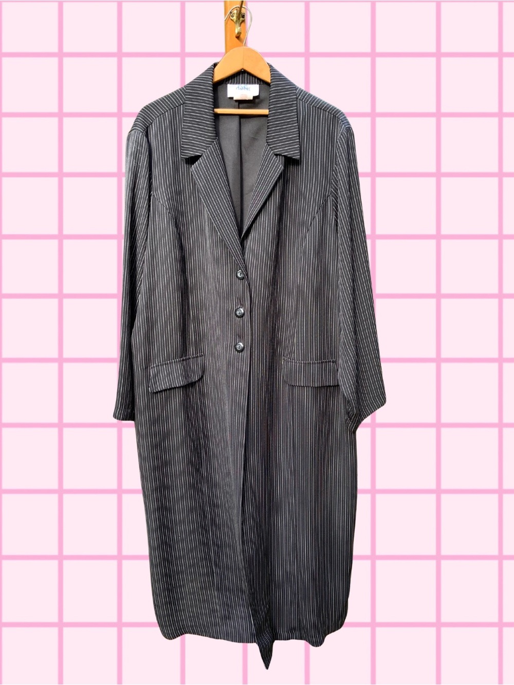 Vintage Plus Size Career Elements 90s Black Pinstripe Duster - Size 26